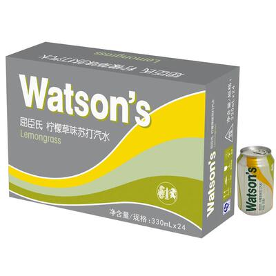 Watsons/屈臣氏柠檬草味苏打汽水330ml*24听整箱汽水饮料气泡水