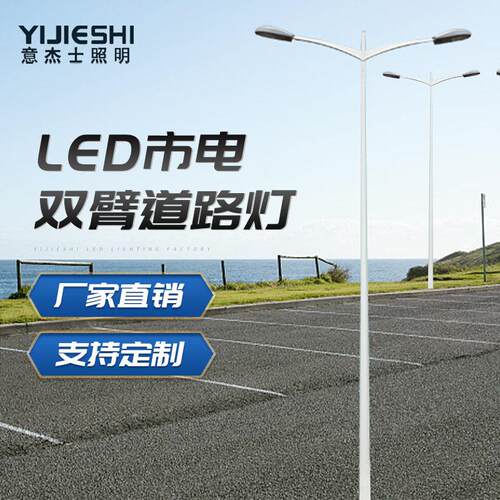 厂家直供LED市电户外8M10M双头双臂铝制不锈钢照明道路灯