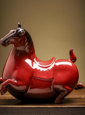 创意陶瓷招财唐马摆件吉祥动物工艺品中式客厅办公室书房玄关装饰