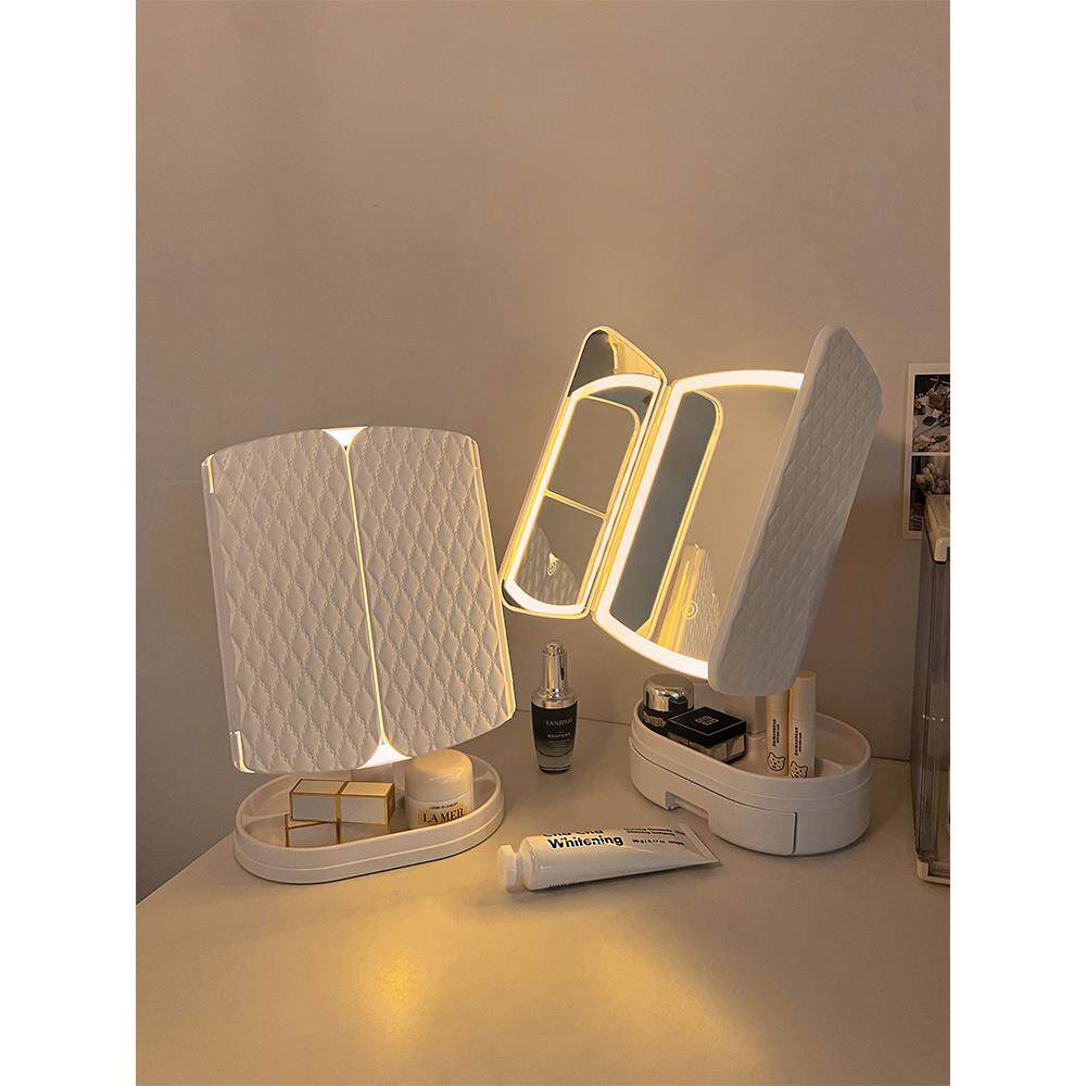 镜子化妆镜带灯桌面台式梳妆镜充电led灯生日礼物女生实用高级感