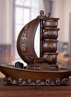 实木雕一帆风顺帆船摆件公司开 业生日送礼品客厅办公室船模型装
