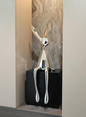 现代轻奢银色坐姿兔子摆件电视柜酒柜玄关鞋柜壁龛装饰小众高级感