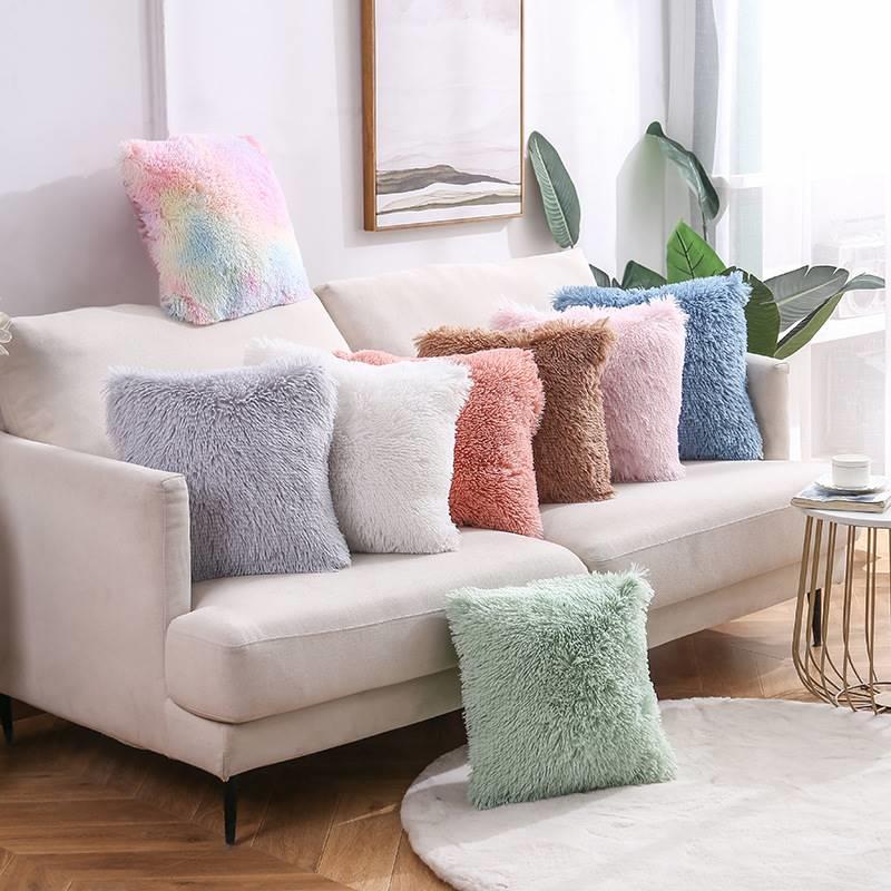 Plush Throw Pillow Solid Color Sofa Pillow Cover Cushion枕套