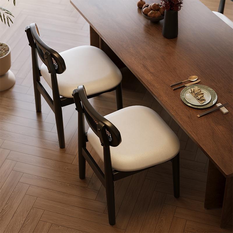 J^色古中餐N860-2椅家用古藤编椅子法式复靠背椅实木藤椅黑轻奢餐