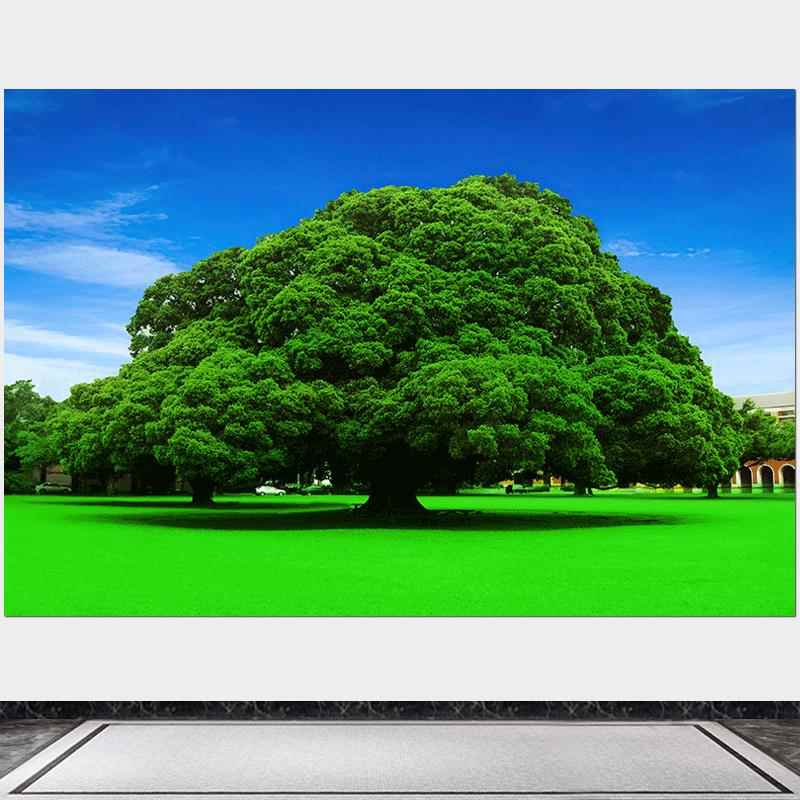 简约绿色植物大树护眼蓝天白云装饰画玄关客厅卧室背景墙壁画自粘图片