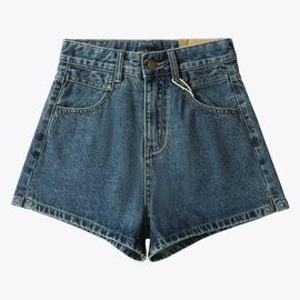 jeanshouse美式复古怀旧a字形高腰小心机，开衩牛仔裤子女夏季短裤