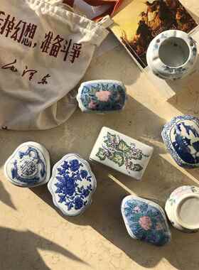 覆古老货粉彩印泥盒首饰盒陶瓷收纳盒手帐印泥缸粉盒中式软装摆件