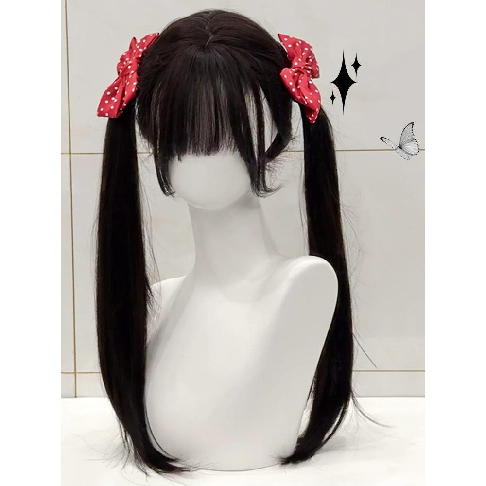 【甜妹】黑色假发lolita长直发75cm日系扎好双马尾假发全头套女jk