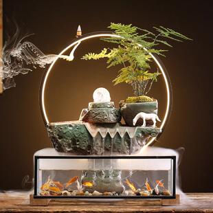创缸意流水客湿器玻璃鱼招财喷泉办公室桌面BTE加玄关厅家居开业