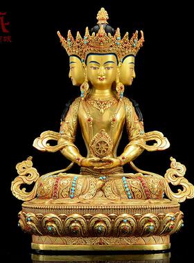 藏村全鎏金《大日如来》室内家用精工铜《毗卢遮那佛》桌面铜像