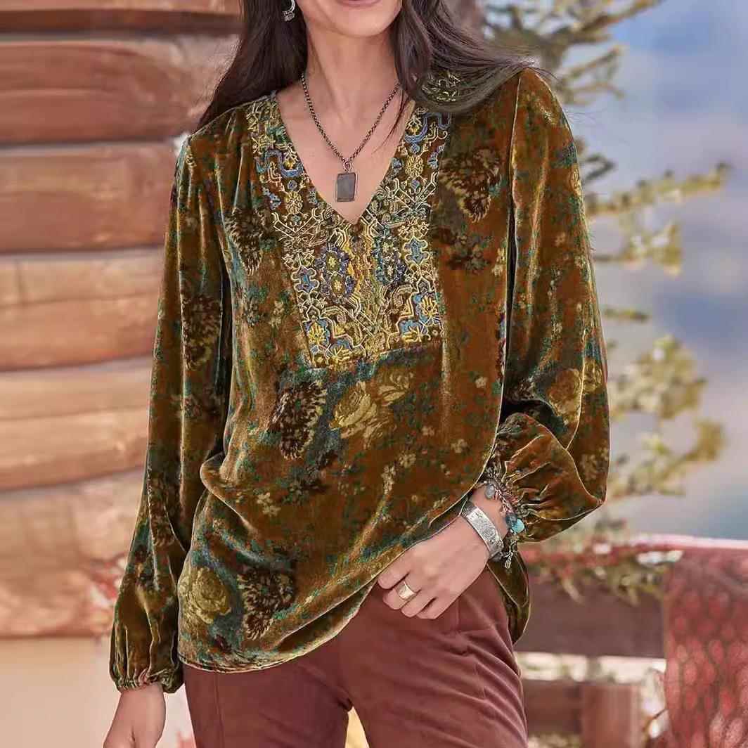 Womens V-neck pleated long sleeve oversized T-shirt top