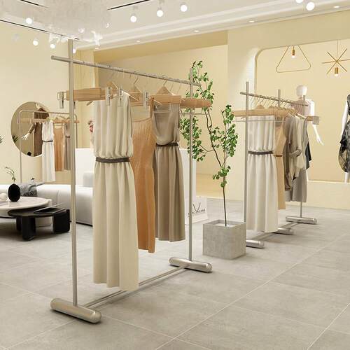 服装展示架落地式女装店铺专用高档陈列货架创意不锈钢侧挂中岛架