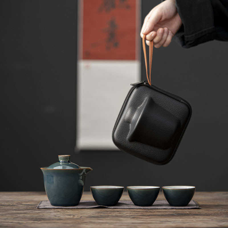 盖碗壶小套茶具抓黑陶快旅行客装茶杯一壶烫手便携包杯防三杯套装