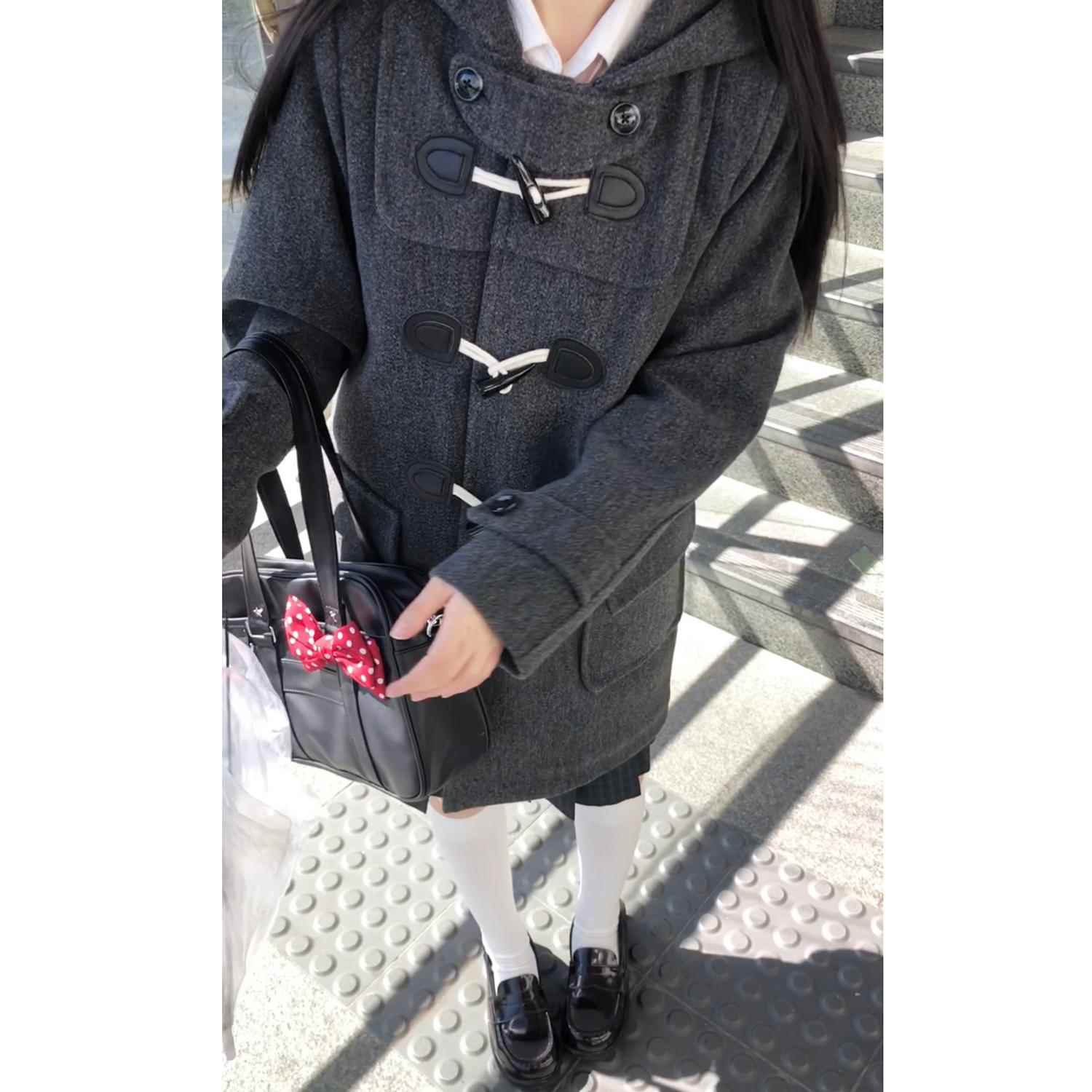 星岩中 白月光jk牛角扣毛呢大衣小个子学院风女秋冬夹棉加厚呢子