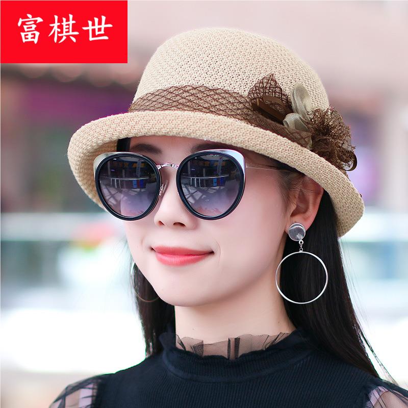 帽子女夏季韩版百搭薄款透气草帽春夏礼帽中年时尚妈妈帽休闲帽