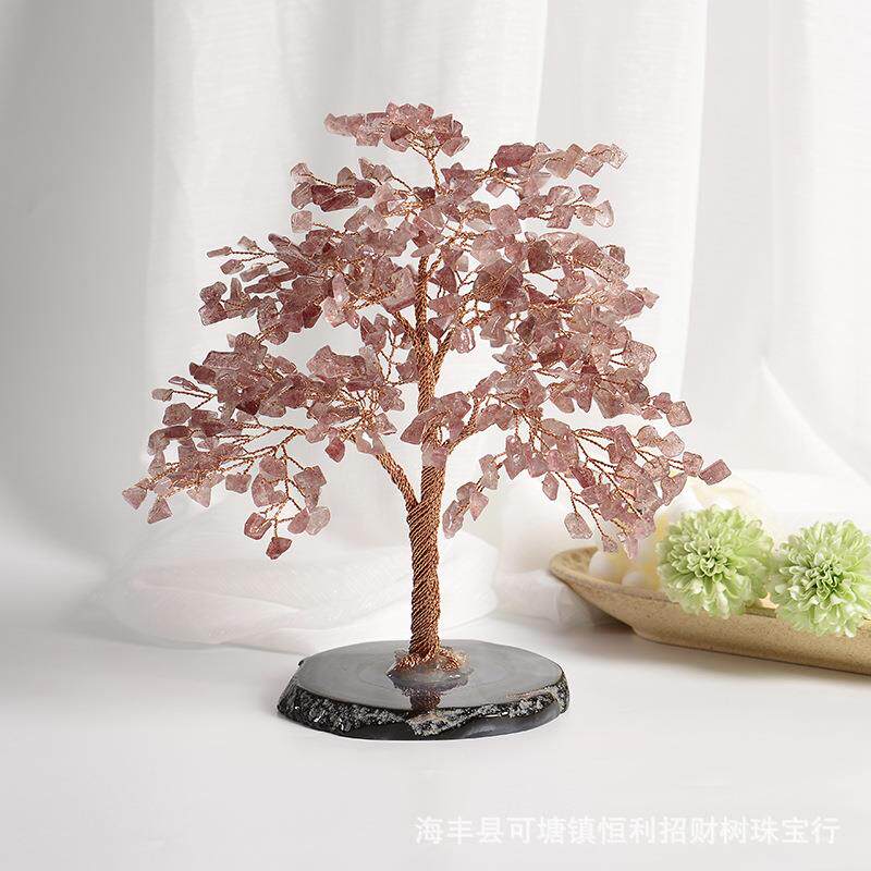 天然黄水晶碎石发财树纯手工制作玛瑙底座桌面摆件梳妆台精致装饰