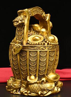 纯铜一桶金摆件元宝聚宝盆铜钱年年有鱼一桶金家居装饰工艺品摆设