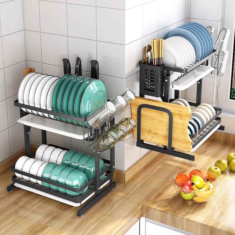 不锈钢厨房置物架碗架沥水架收纳盒碗碟盘子碗筷免打孔台面壁挂式