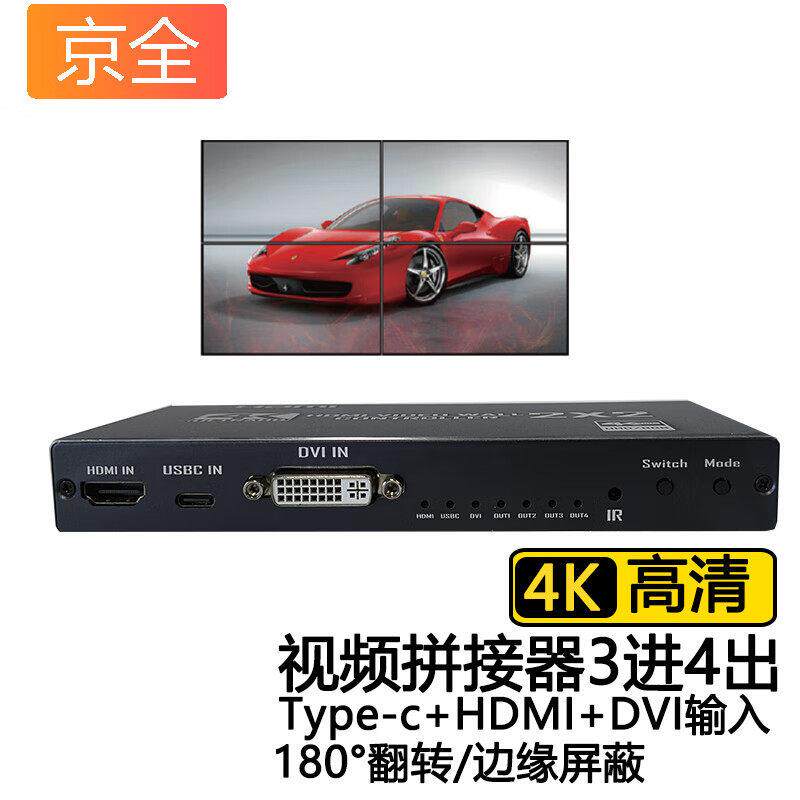 HDMI影片四画面拼接器一进四出3进4出6出9出高清4K分屏器控制器
