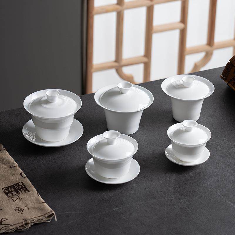 潮州骨瓷茶具三才盖碗轻薄透亮高密度乌龙泡茶器功夫茶具