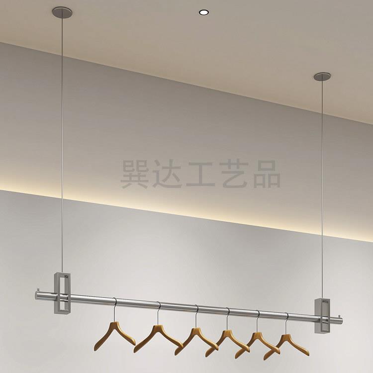 服装店展示架不锈钢吊架升降挂衣杆女装店银色橱窗钢丝调节展示架