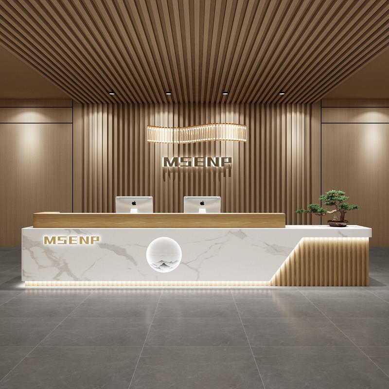 简约现代公司前台接待台酒店会所培训机构吧台桌简约美容院收银柜