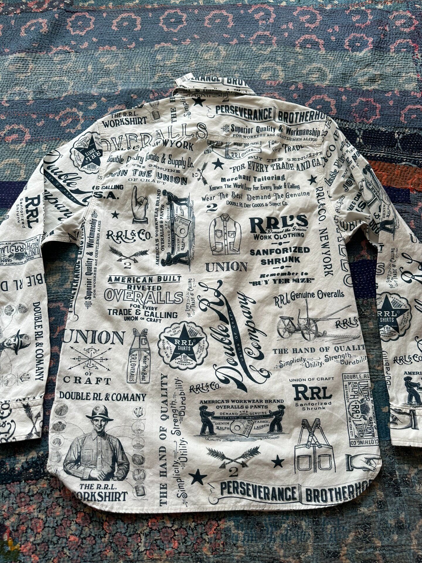 RRL White Work Shirt with Black Graphics — front