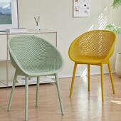 北欧加厚塑料椅子简约家用餐椅网红户外休闲洽谈椅镂空餐桌靠背椅