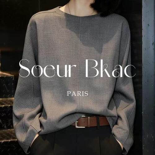 法国SOEUR BKAC春季灰色高级感宽松套头衬衫女法式减龄显瘦打底衫
