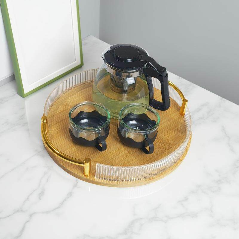 竹制茶盘多功能家用茶杯收纳托盘餐用红酒杯托底座装饰水果盘圆形
