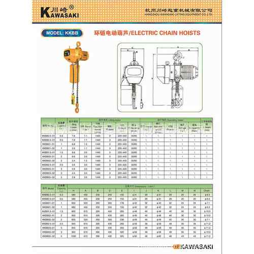 AWASAKI运行式K环链电动葫KKBB芦KB型1K吨Bx3米单速380V