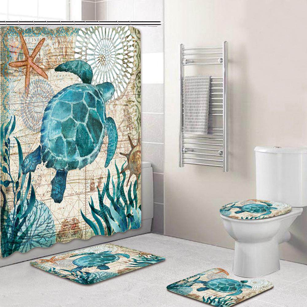 浴帘四件套3D数码印花支持来图定 制家居防水涤纶淋浴帘浴帘布