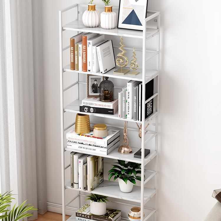 铁艺书架置物架落地飘窗客厅一体靠墙简易格子书柜简约实木收纳架