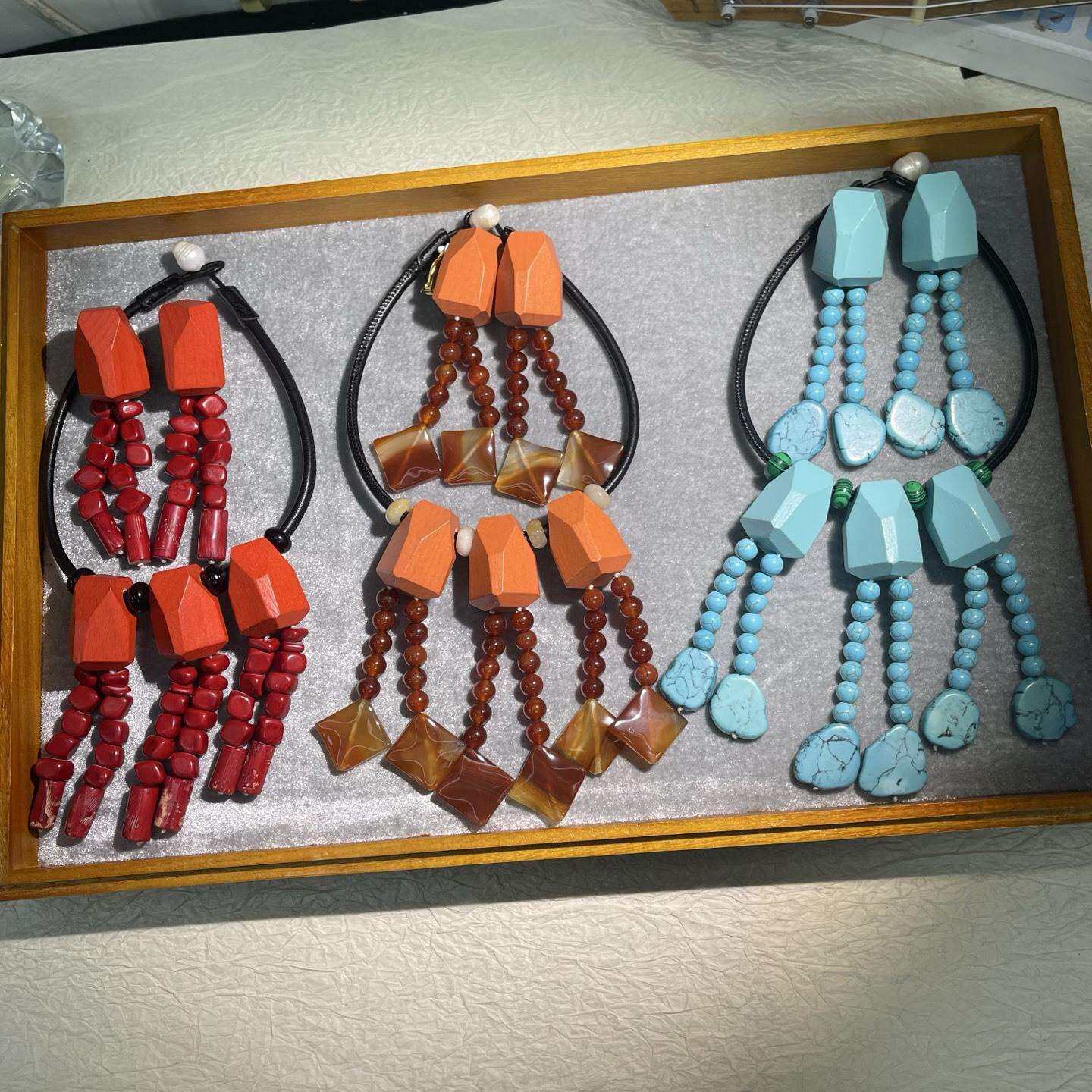 【蜜南】monies 风中古Vintage乌木拼接天某石精致重工轻奢款套装