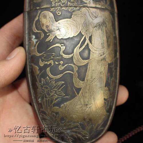 古玩杂项收藏仿古做旧铜眼镜盒摆件装饰