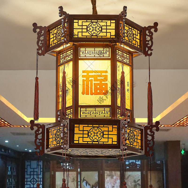 彷古中式宫灯实木六角双层宫廷吊灯寺庙祠堂古典建筑长廊凉亭灯笼