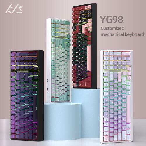RGB三模热插拔DIY客制化键盘套件 支援RGB灯效黑吉蛇YG98
