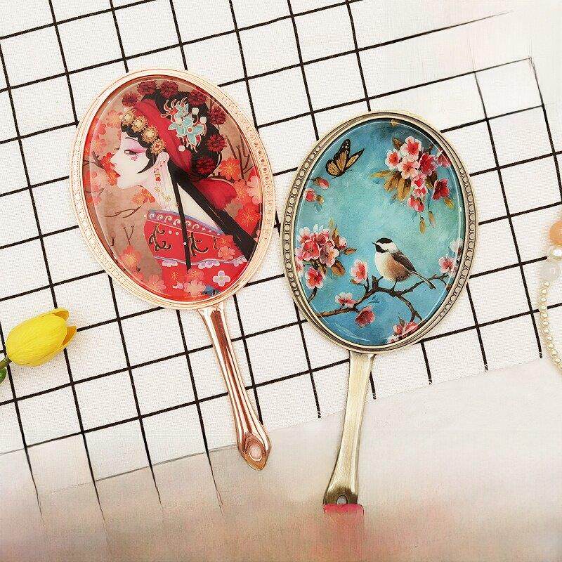 覆古镜化妆镜古风女孩金属大美容镜手持式刺绣手持式处理镜子定制