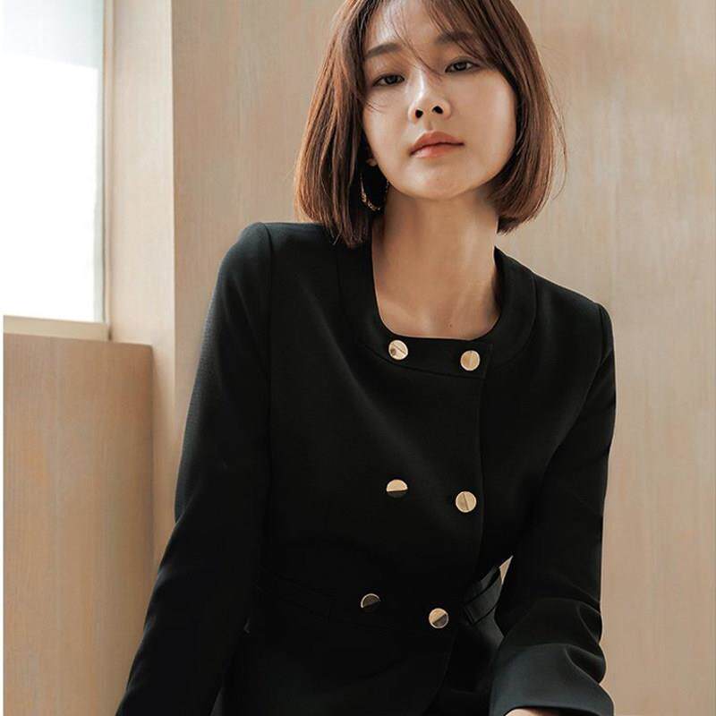 韩版职业女士黑色套装OL化妆专柜珠宝销售前台案场客服长袖制服