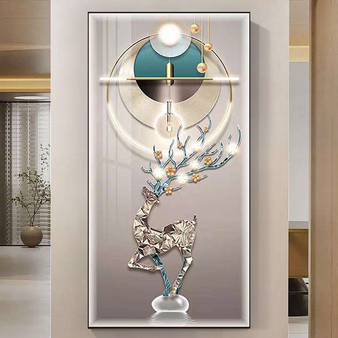 福禄入户玄关装饰画轻奢北欧风led带灯挂画现代走廊过道晶瓷壁画