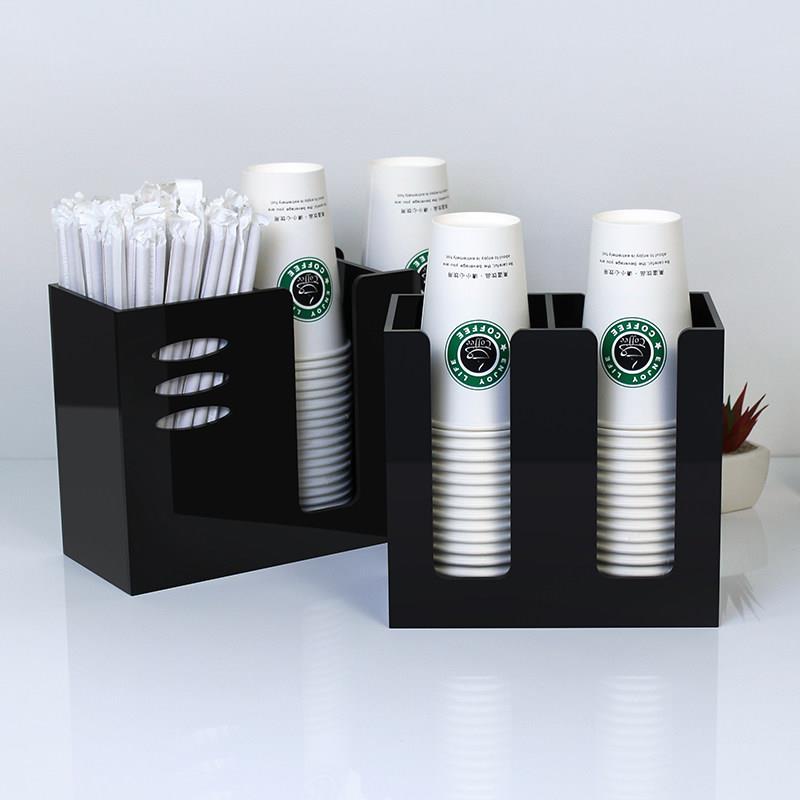 压克力黑色吧台餐饮奶茶店水杯架茶水间台面吸管一次性杯子收纳盒