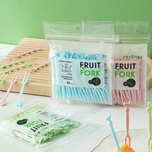 Cute Home Fruit Fork Set, Disposable Plastic Fruit Skewers f