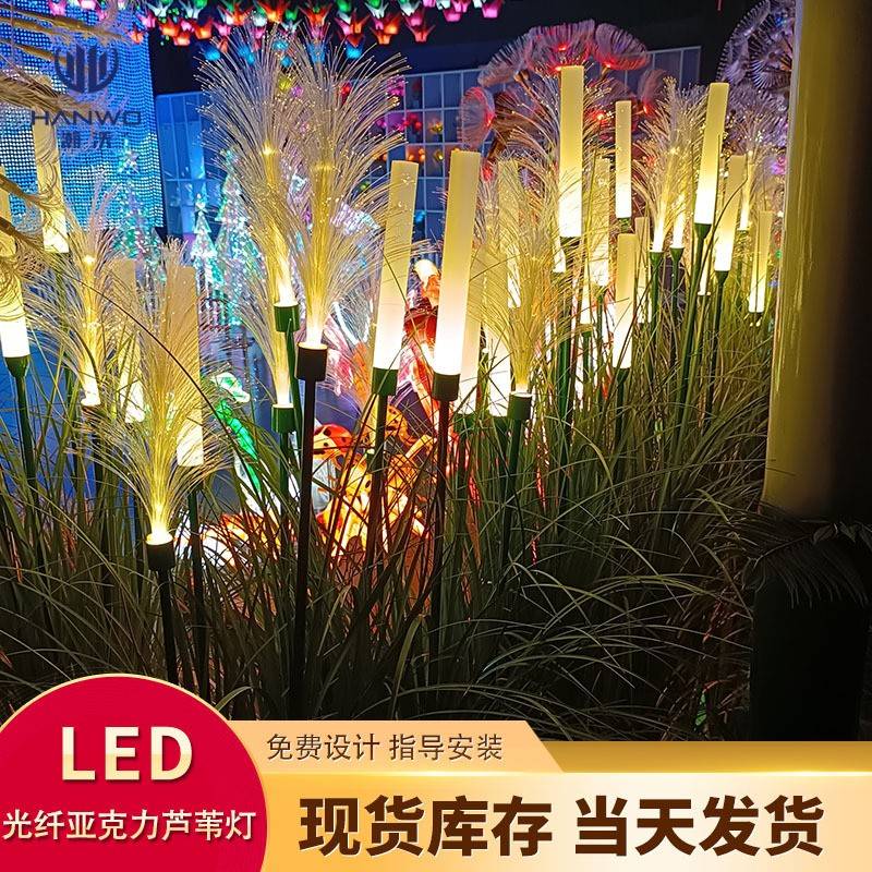 led5头光纤亚克力芦苇灯组创意庭院灯户外公园景观装饰亮化草坪灯