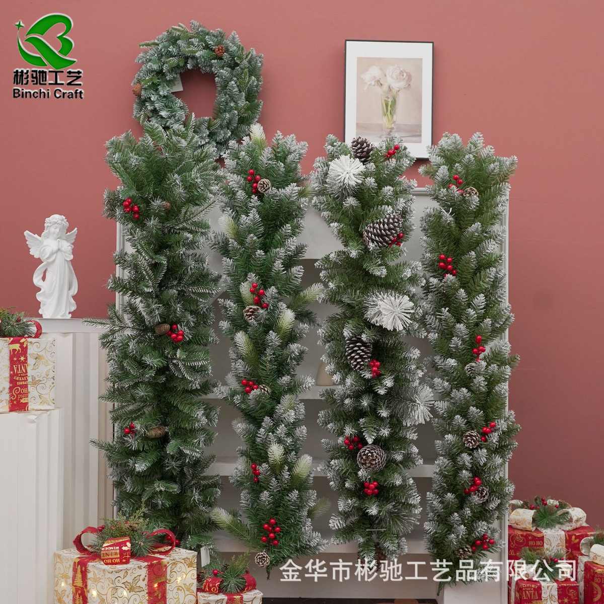 新款加密圣诞藤条圣诞挂饰藤条楼梯圣诞装饰pvc藤条藤圈厂家批发