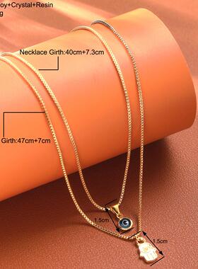 Gold necklace 2 pieces set choker套炼恶魔之眼手掌项炼2件套