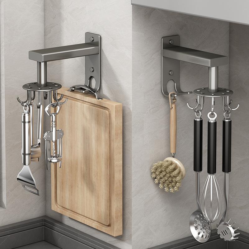 厨房旋转挂钩免打孔壁挂式置物锅铲勺子菜板挂架粘胶强力墙上免钉