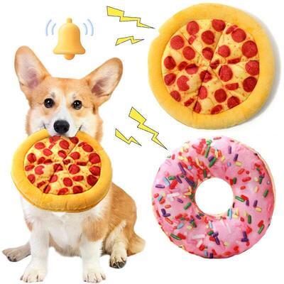 Plush Dog Toy Doughnut Pizza Shape Pet Squeaky Toys for Smal