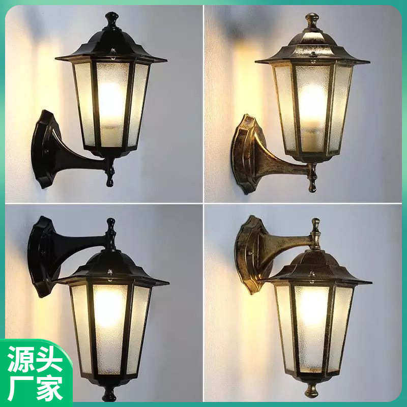 小六角壁灯户外灯具室外墙灯饰欧式复古阳台防水仿古led古铜黑色