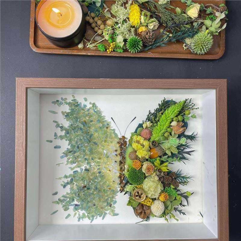 新绿水晶干花材料包手工石头画紫色蝴蝶相框创意
