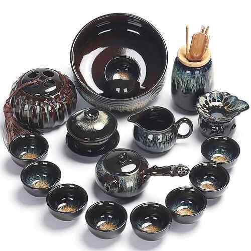 正品窑变茶瓷功夫茶具套装建盏家用陶瓷泡壶盖碗中式钧窑陶茶茶碗
